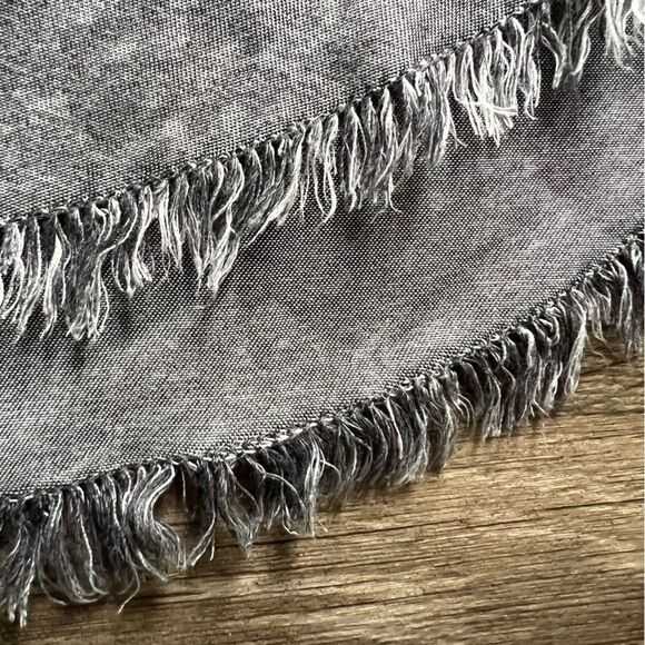 Billy T Faded Washed Black Chambray Denim Short Sleeve Fringe Midi Dress size L - Picture 5 of 7